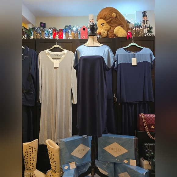 Frette Cascade Lounge Collection 2025- NWT Nightgown Blue Silk- Cotton - Picture 3 of 15